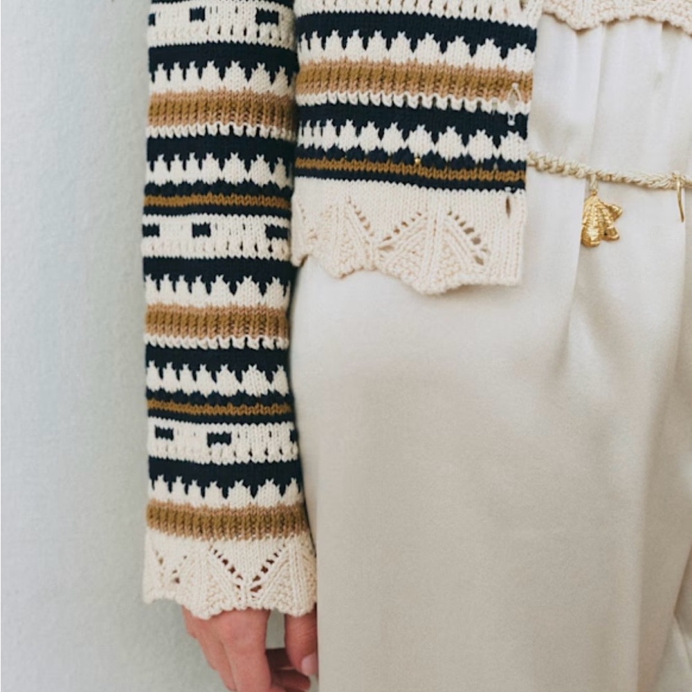Sezane Striped Cardigan in Black, Cream, and Tan - Picture 2 of 2